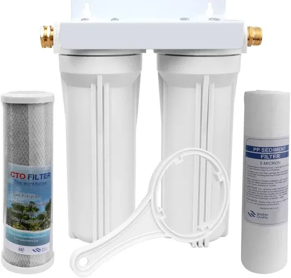 OKBA External RV Dual Water Filter System for RVs Boats Motor Homes Marines,Included Two Fliters and Mounting Bracket