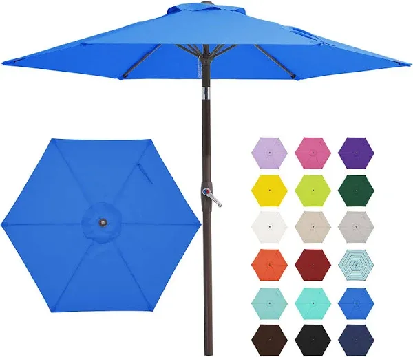 7.5FT Patio Umbrella Market Table Umbrella with 6 Sturdy Ribs, Push Button Ti...