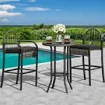 3PC OUTDOOR Rattan Patio Deck Balcony Bar Chairs Table Height Barstools Bistro