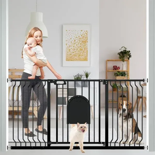 Mom&#039;s Choice Awards Winner-TSAYAWA Baby Gate with Cat Door for Pet Dog, 29.5-62 