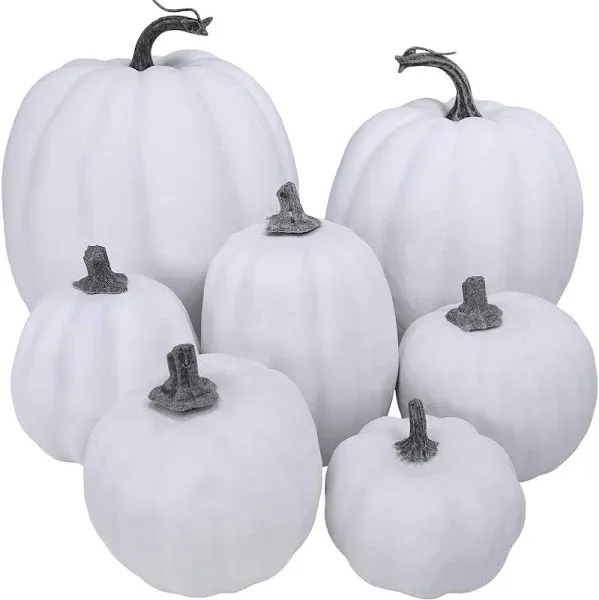 LUZkey 7pcs Faux Pumpkins Harvest Lifelike Pumpkin Fake Foam Pumpkin