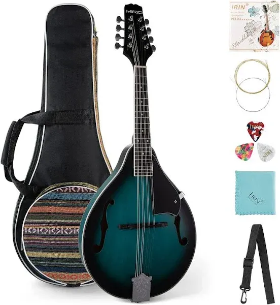 Acoustic Electric Mandolins Instrument, MIRIO A Style Mandolins Musical Instrument for Beginner Adults, 8 Strings Acoustic Mandolin with Tuner, Strings, Bag, Picks, Electric Green for Christmas Gifts