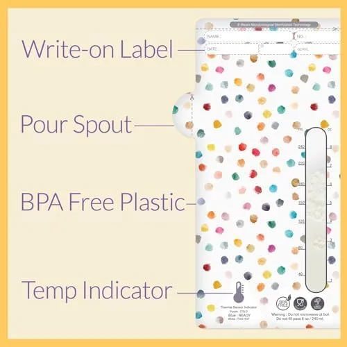 Sposie Breastmilk Storage Bag Freezer Bags with Pour Spout - 8 Ounce Capacity, BPA Free, Leak Proof, Temperature Sensor, Compatible with Most Breast Pumps for Breastmilk Freezer Storage, 100 ct.