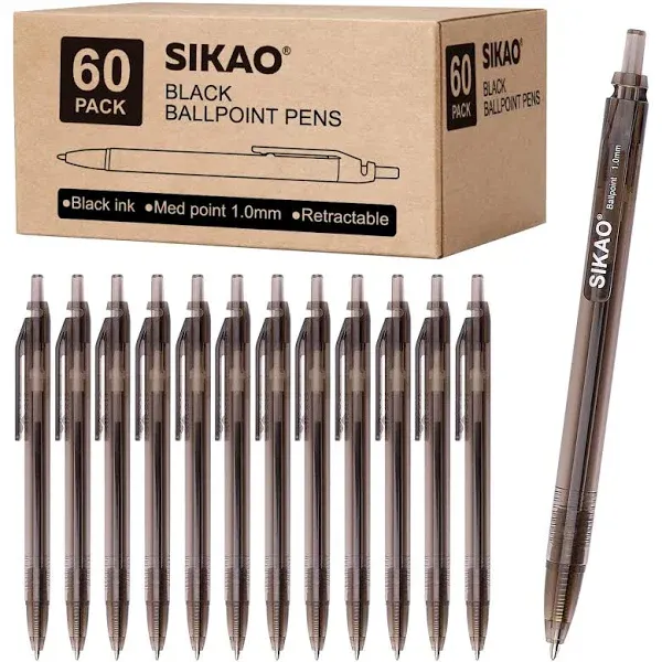 Sikao Black Pens Bulk 60 Pack