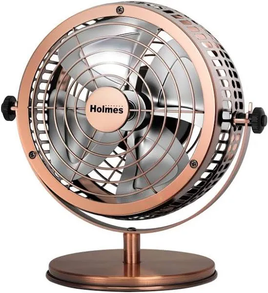 HOLMES 6&#034; Heritage Table Fan, 2 Speeds, 4 Blades, 6-inch, Brushed Copper 