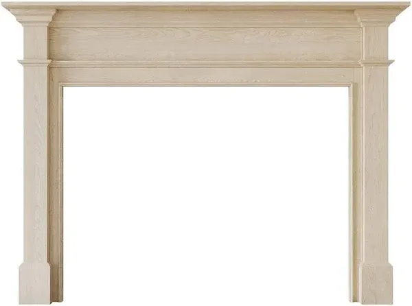 Modern Ember Lakeport Traditional Wood Fireplace Mantel Surround Kit, White with 56 Inch Opening | Elegant Design with Decorative Trim Molding; Includes Wooden Mantel Surround & Shelf