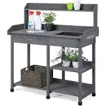 Yaheetech Outdoor Potting Bench Table Potters Benches Garden Workstation for Horticulture with Drawer/Adjustable Shelf Rack/Removable Sink/Hooks