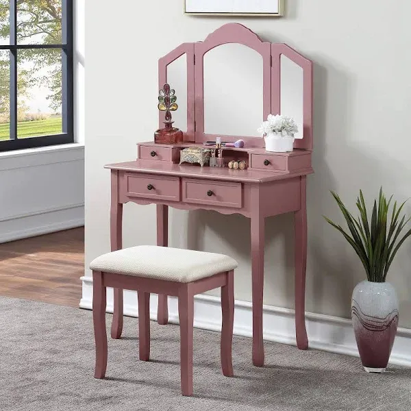 Roundhill Furniture Sanlo Vanity Make Up Table and Stool Set