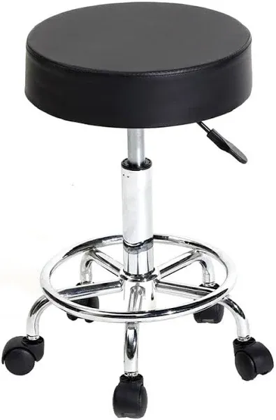 Round Swivel Rolling Stool,Adjustable Stool with Wheels for Spa Salon Massage Tattoo Home Office,PU Leather (Black)