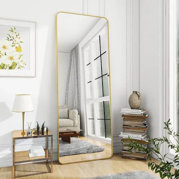 BEAUTYPEAK Full Length Mirror Rounded Corner Floor Mirror Standing Hanging or Leaning Against Wall Dressing Room Mirror Full Length