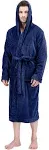 NY Threads Mens Hooded Fleece Bathrobe Plush Long Spa Robe, Small-Medium, Navy