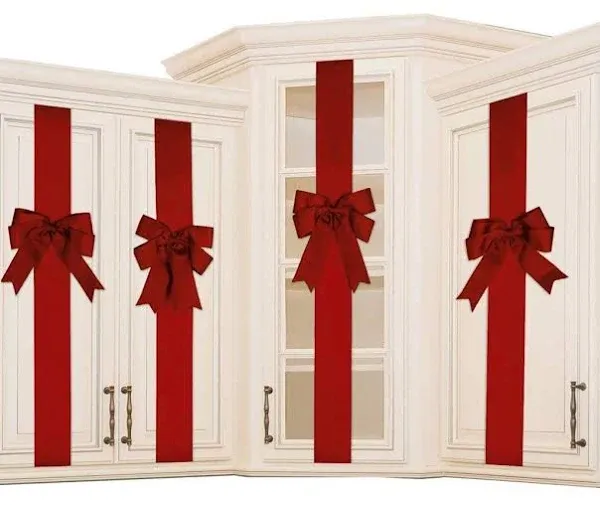 8 Pcs Cabinet Door Festive Ribbons And Bows Decoration Holidaysred