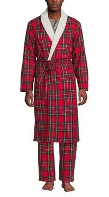 Lands' End Men's Sherpa Fleece Lined Flannel Robe