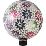 Alpine Corporation 10" Diameter Indoor/Outdoor Glass Mosaic Gazing Globe Yard Decoration, Colorful Daisy Design