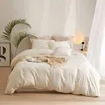 AMWAN Cream White Duvet Cover Queen Size Soft Washed Microfiber Ivory Duvet Cover with Zipper Closure Boho 3 Pieces Bedding Set Off White Comforter Cover