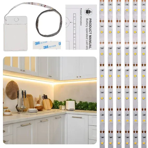 Noevany Battery Powered Under Cabinet Lighting, Wireless LED Strip Lights for...