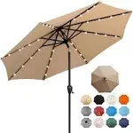 9 Ft. Steel Market Solar Lighted 8-Rib Round Patio Umbrella In Taupe