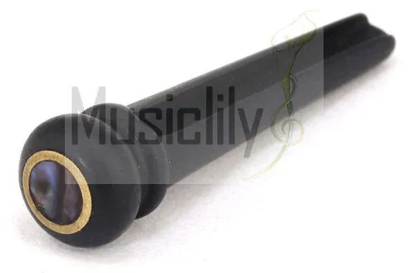 Musiclily Slotted Ebony Acoustic Guitar Bridge Pins, Black with 4mm Green Pearl Shell Dot(6 Pieces)