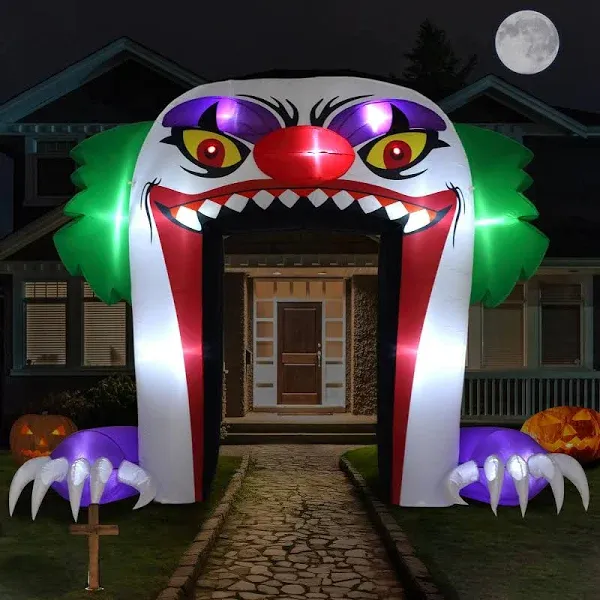 10FT Giant Halloween Inflatables Clown Archway Outdoor Scary décor with Bulit 