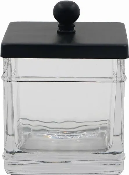 H Halston Apothecary Glass Cotton Jar Holder for Qtips, Cotton Balls, Floss, ...