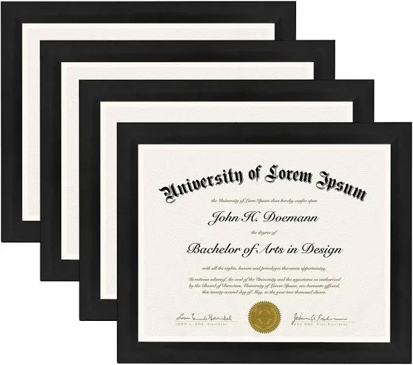 Americanflat 8.5x11 Diploma Frame with Shatter-Resistant Glass - Set of 4 - Document Frame with Engineered Wood - Legacy Collection - Certificate Frame for Tabletop and Wall Display - Black