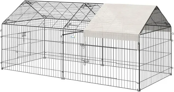 PawHut 86.6" x 40.6" x 40.6" Outdoor Guinea Pig Hutch Small Animal Folding Playpen Rabbit Enclosure w/ Cover - Silver & Green