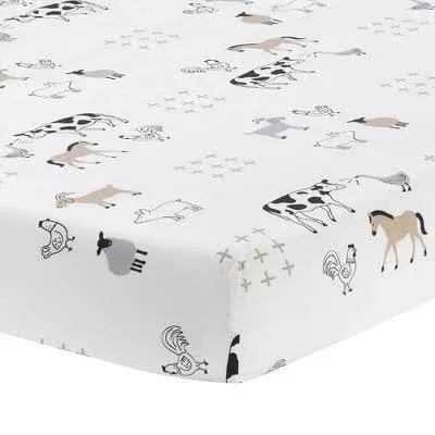 Lambs & Ivy Baby Farm Animals 100% Cotton Fitted Crib Sheet - White