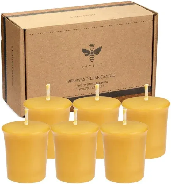 Pure Beeswax Votive Candles-6 Pack Natural Votives Set for Home Room Decor Party Wedding Spa Gift