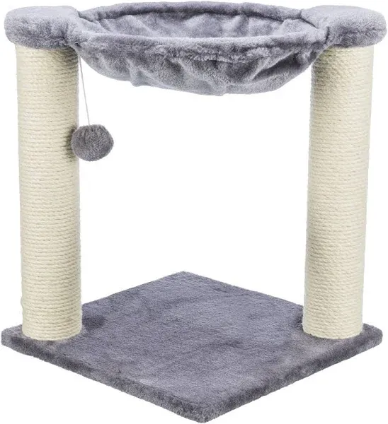 TRIXIE Baza 20-in Cat Scratching Posts, Durable Jute Cat Scratcher with Plush Hammock and Dangling Cat Toy, Gray