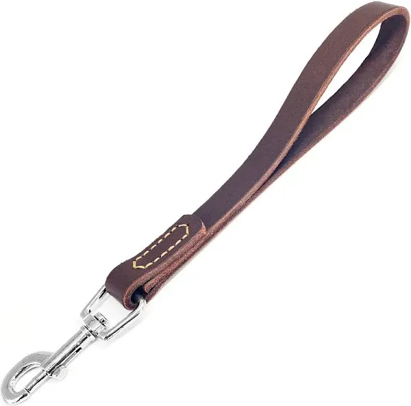 Leather Short Dog Lead, Strong Traffic Pet Lead with 360º Heavy Duty Metal Ho...