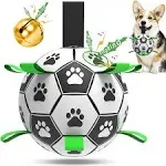 QDAN Dog Soccer Balls Toy with Bell Inside, Outdoor Interactive Dog Toys for Tug of War, Puppy Birthday Gifts, Dog Water Toy, du