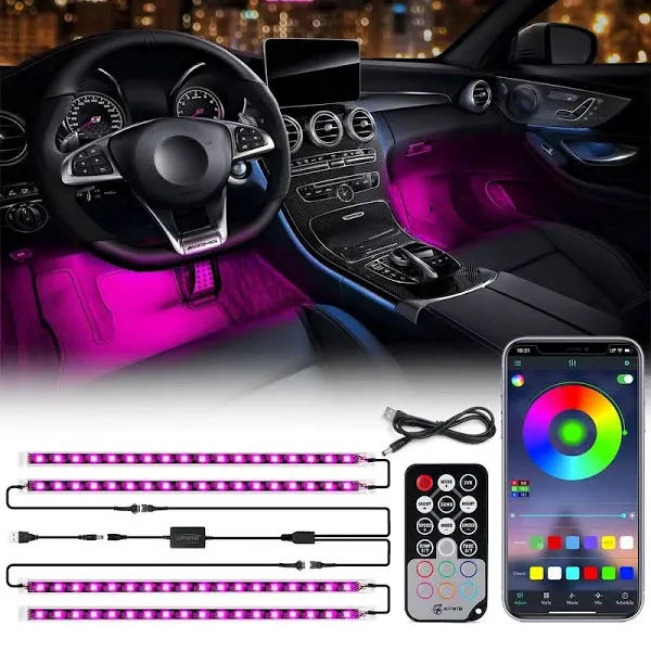 Xprite 4PC Celestial Dream Series RGB LED Interior Car Light Set - Bluetooth and Remote Control