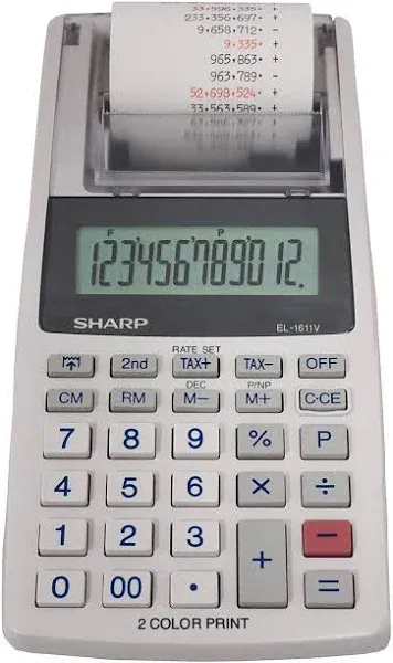 EL-1611V Handheld Portable Cordless Printing Calculator - Large LCD Display