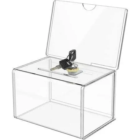 MaxGear Acrylic Donation Box with Lock and Sign Holder, Clear 1 Count, 