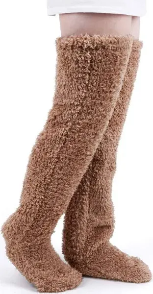 Peoaieh Over Knee High Fuzzy Socks Plush Slipper Stockings Furry Long Leg Warmers Winter Home Sleeping Socks