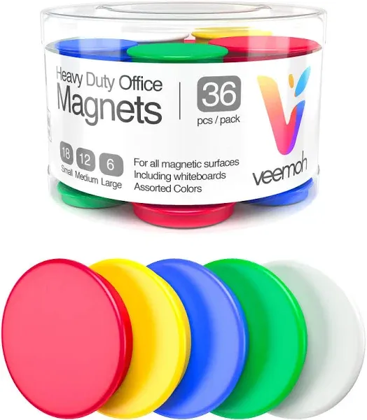 36-Piece Veemoh Heavy Duty Office Magnets Pack - Office, Kitchen, Refrigerator, Whiteboard Magnet Set