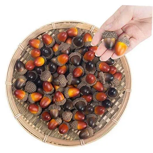  100PCS Large Artificial Acorns, 1.5 X 0.8 Inches Mixed Color Fake Nutty Xlarge