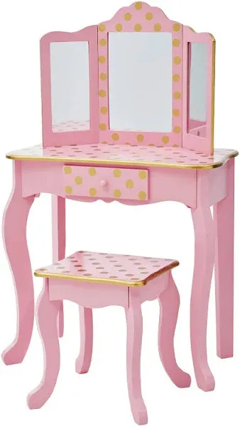 Fantasy Fields Kids Play Vanity Set &amp; Lights Light Pink/Gold TD-11670LL