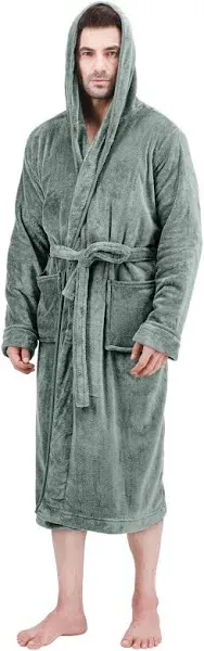 NY Threads Mens Hooded Fleece Bathrobe Plush Long Spa Robe Large-X-Large Navy