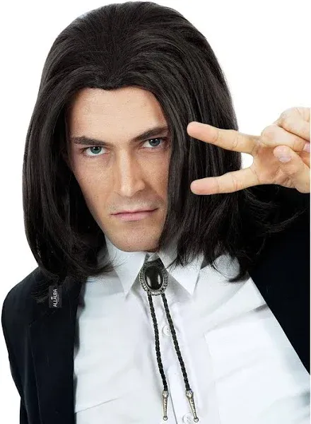 ALLAURA Assassin Wick Wig Hitman Wig Black Keanu Wig 90s Mens Costume | Hitman Black Wig Vincent Vega Wig Hairstyle Can Tie into Ponytail | Farquaad Wig Fit for Vincent Vega Costume | Vampire Wig Men