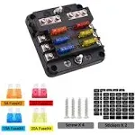 12 Volt 6 Way Fuse Block, Waterproof Marine Fuse Blocks, Universal Fuse Box with LED Warning Indicator Damp-proof Cover, 6 Circuits with Negative Bus