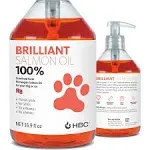 Brilliant Salmon Oil for Dogs, Cats & Puppies | Omega 3 Fish Oil Liquid Supplement with DHA, EPA Fatty Acids | Supports Skin and Coat, Immune System &