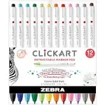 Zebra Clickart Porous Point Pen, Retractable, Fine 0.6 mm, Assorted Ink Colors, White Barrel, 12/Pack