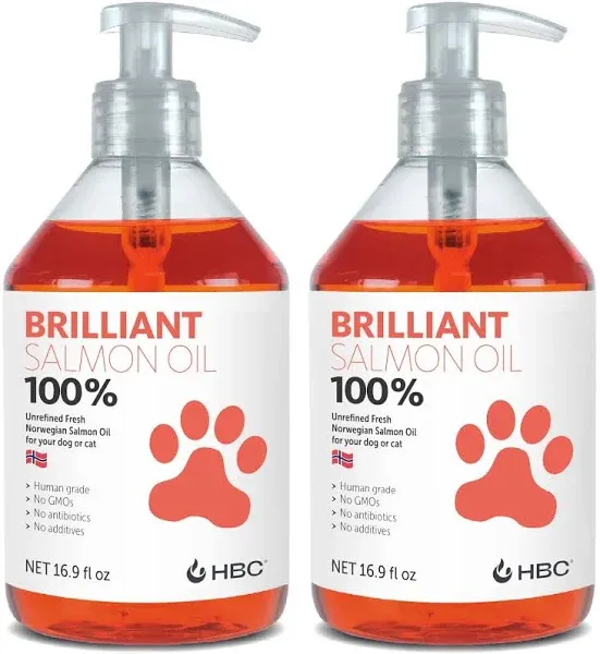 Brilliant Salmon Oil for Dogs, Cats Omega 3 Fish Oil Supplement with DHA, EPA Fatty Acids