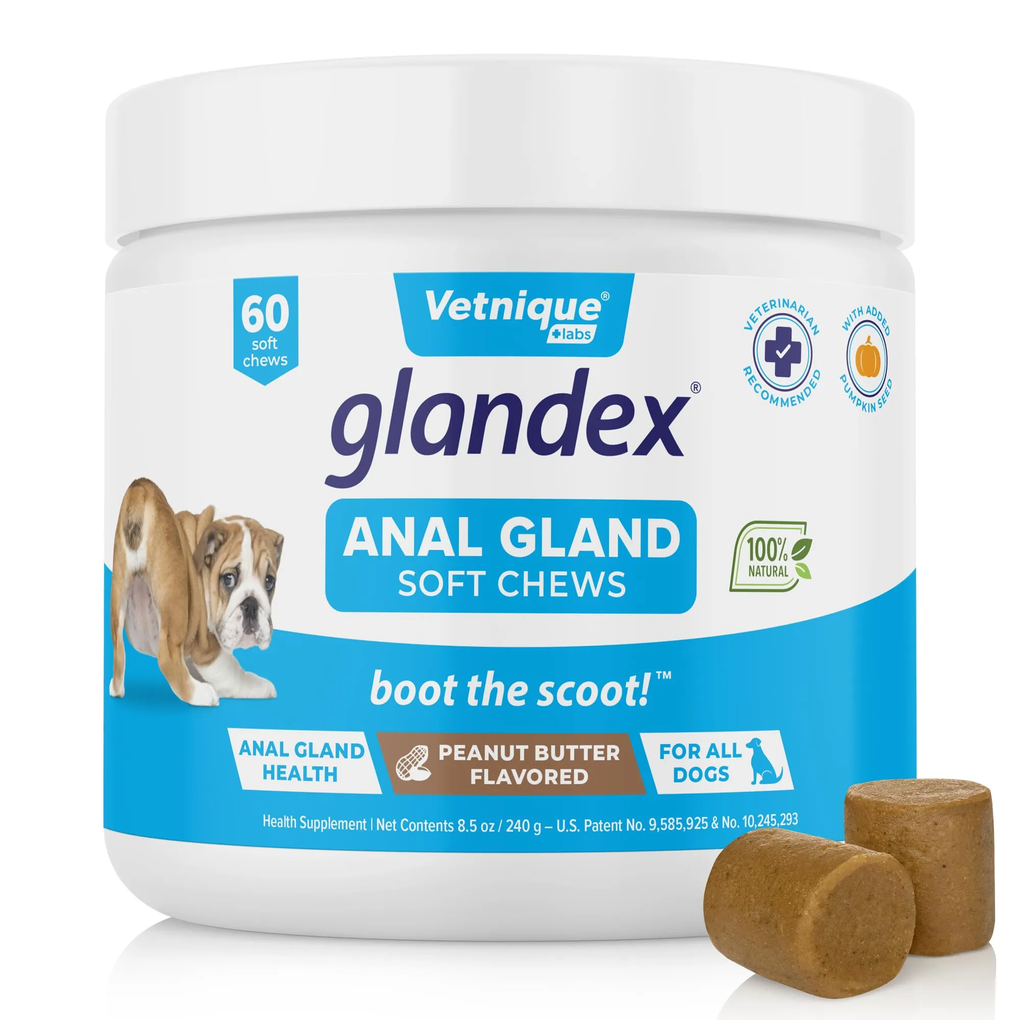 Glandex Anal Gland Support Peanut Butter  flavor Soft Chews for Dogs - 60 Count