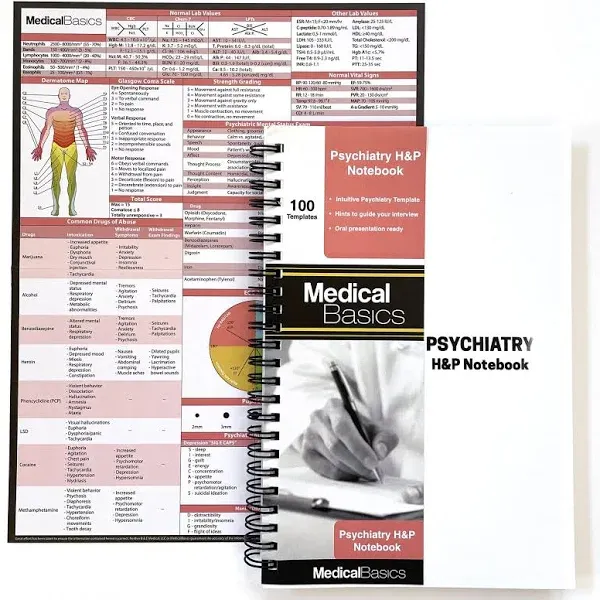 "Psychiatry H&P Notebook Medical History and Physical notebook, 100 medical templates with perforations "