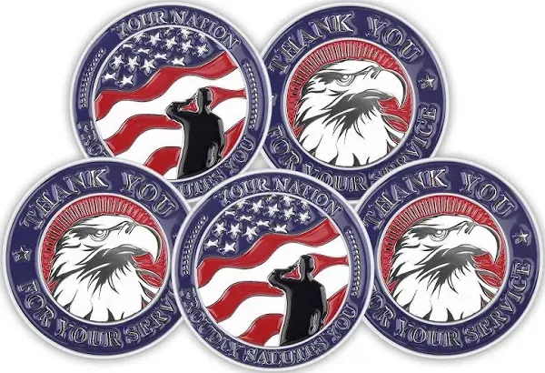 5 Pieces Military Challenge Coins Thank You for Your Service Military Gifts for Men Women for Veterans Day Gifts