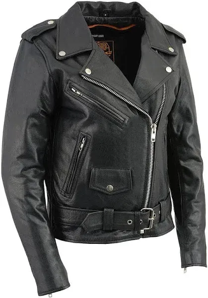 Milwaukee Leather Women's Classic Leather Motorcycle Rider Jacket with Built-in Belt