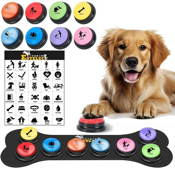 Interactive 8-Piece Dog Training Button Set with Anti-Slip Mat &amp; Batteries