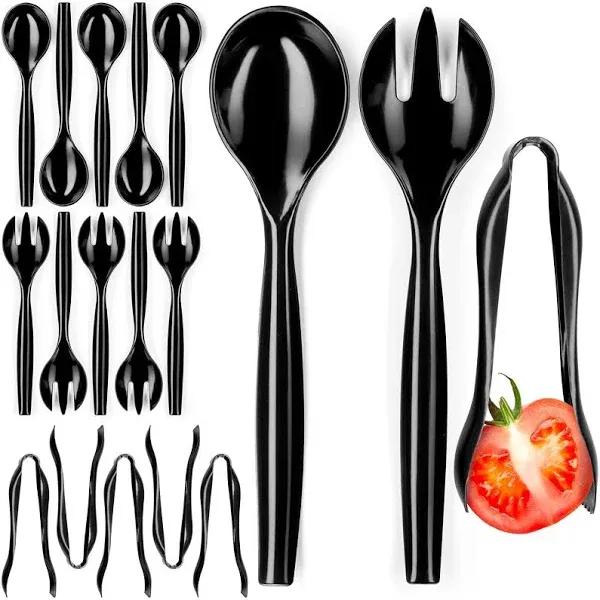 NEW Set of 18 - Black Heavy Duty Plastic Utensils, Six Spoons/Forks/Tongs